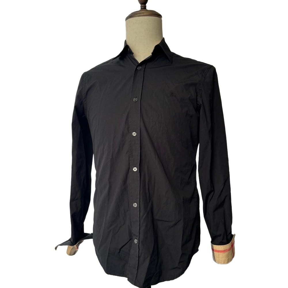 Burberry Brit Shirt Mens Size Medium Black Dress Shirt Long Sleeve Collared Mode
